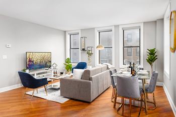 Modern living room with oversized windows